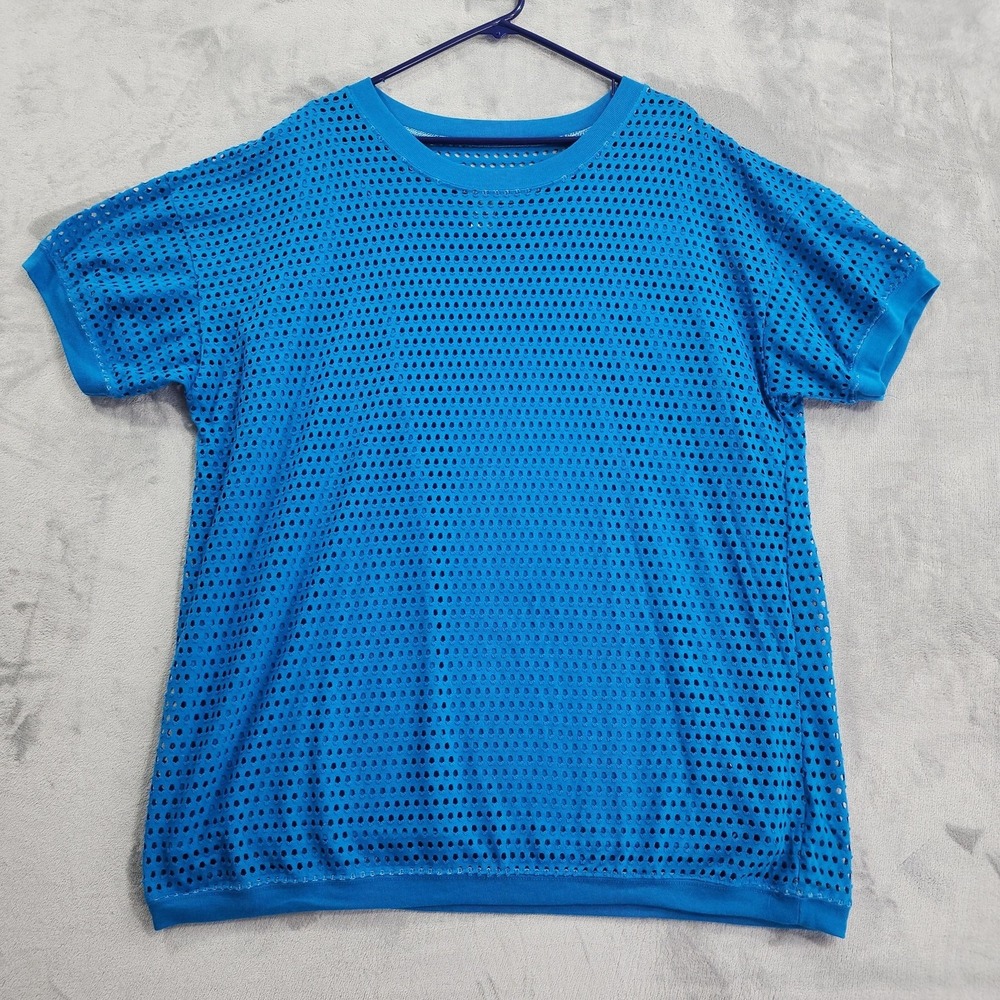 Vintage Extra Point Shirt Womens 1X Blue Mesh Layered Short Sleeve Tee Tank Crew